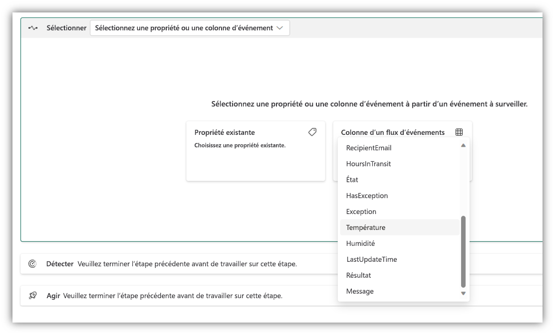 Screenshot of selecting trigger column in Data Activator.