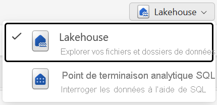 Capture d’écran des deux modes de l’Explorateur de lakehouse.