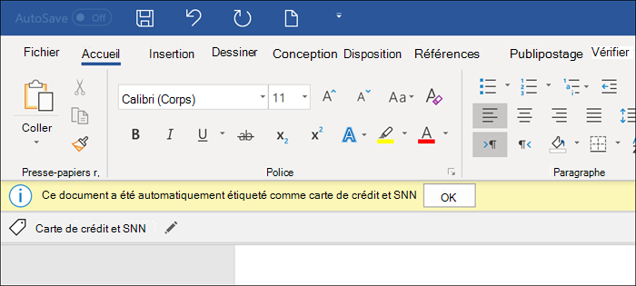 Capture d’écran Attribuer automatiquement cette étiquette aux fichiers et aux courriels lorsqu'elle correspond à des conditions.