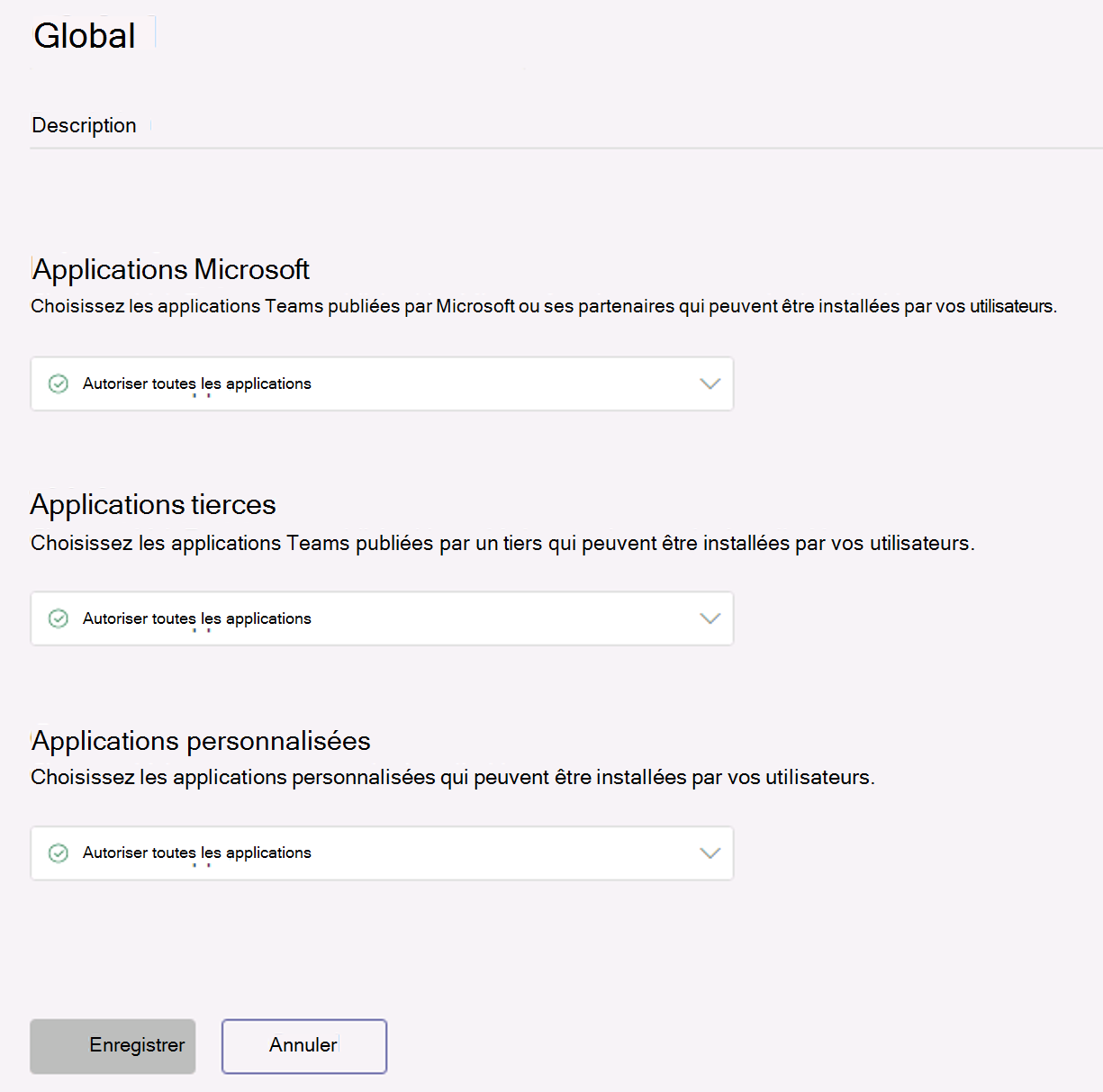  Capture d’écran de la stratégie d’autorisation d’application.