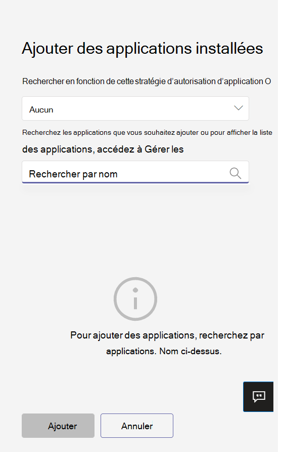  Capture d’écran affichant le volet Ajouter des applications installées.