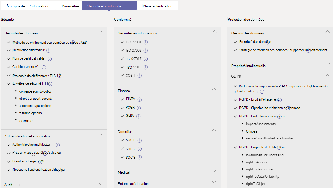  Capture d’écran de l’onglet Sécurité et conformité du Centre d’administration Teams.