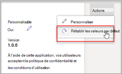 Capture d’écran de la réinitialisation des détails de l’application aux valeurs par défaut.