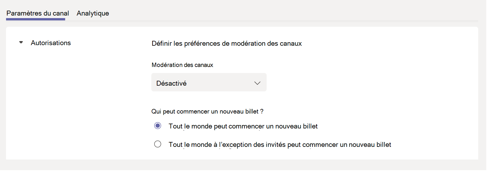  Capture d'écran de l'activation de la modération du canal.