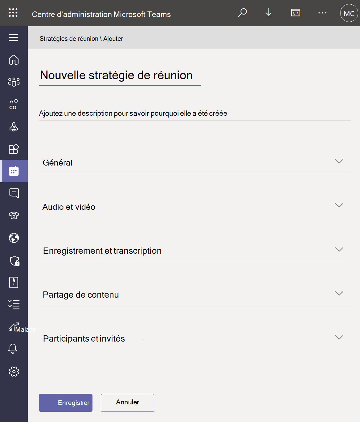 Capture d’écran de la nouvelle stratégie de réunion.