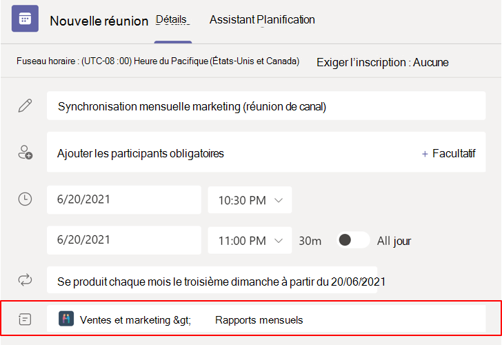 Capture d’écran montrant l’option Sélectionner un canal à rencontrer