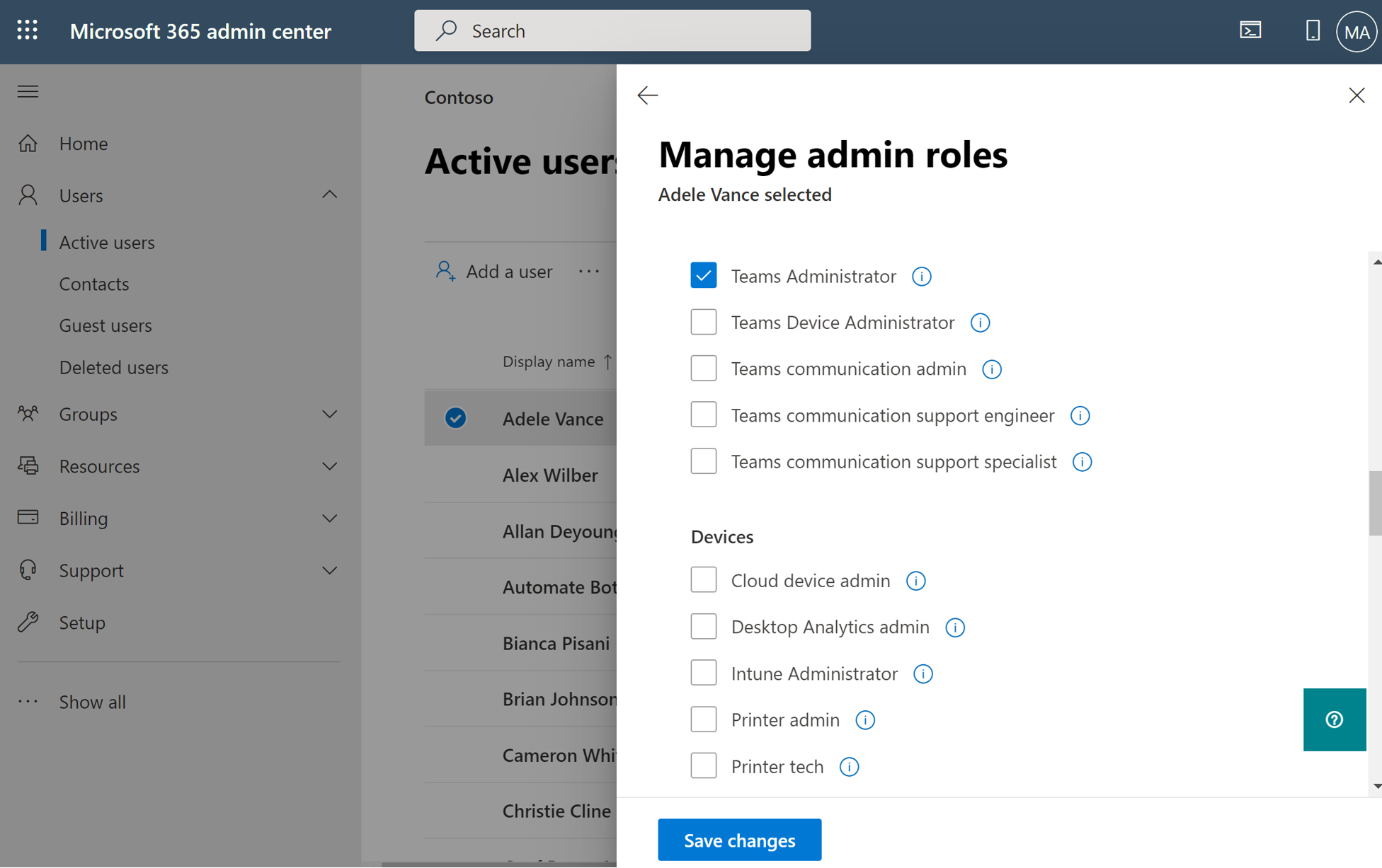 Attribuer les rôles d’administrateur Teams dans le centre d’administration M365