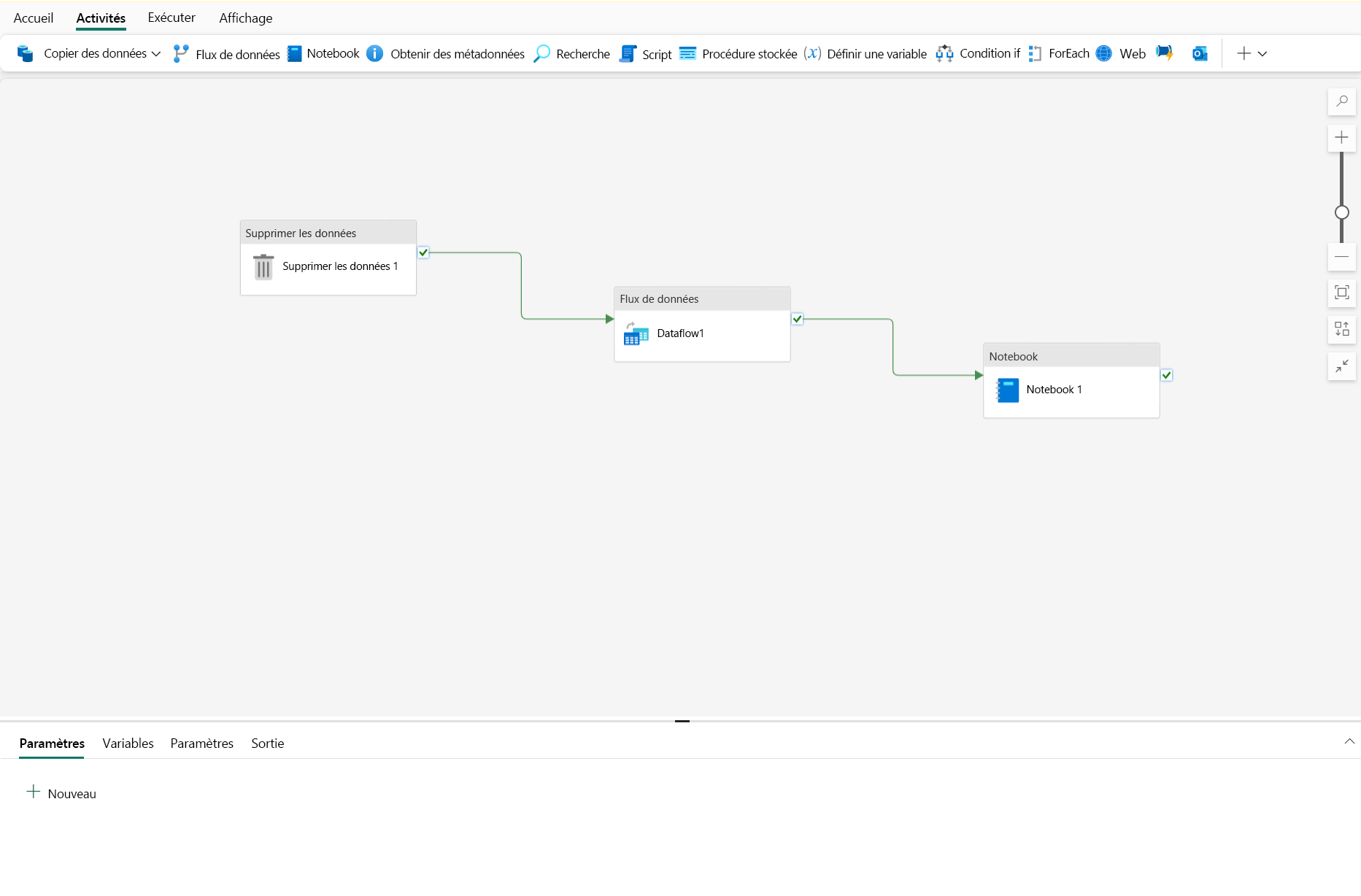 Capture d’écran d’un pipeline dans Microsoft Fabric.