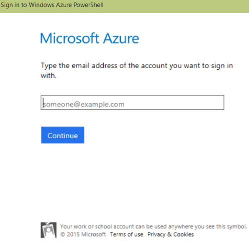 Capture d’écran de la page de connexion dans Microsoft Azure.