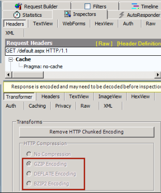 Capture d’écran d’une section de compression HTTP désactivée sous l’onglet Transformateur.