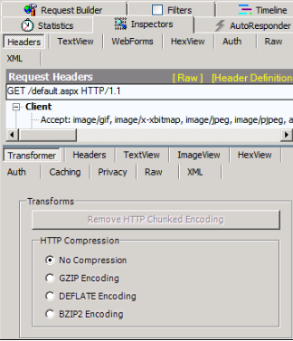 Capture d’écran de la compression HTTP définie sur Aucune compression sous l’onglet Transformateur.