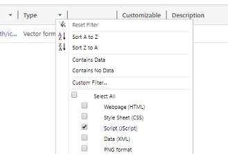 Sélectionnez Type et définissez le filtre en tant que script (JScript).