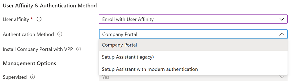 Capture d’écran de l’option Sélectionner où les utilisateurs doivent s’authentifier.