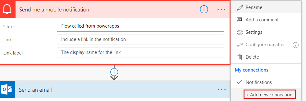 Capture d’écran de la modification d’une connexion existante dans Flow.