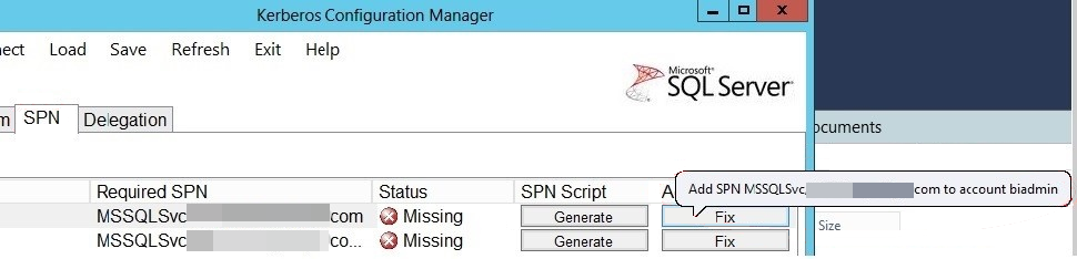 Capture d’écran de l’option Corriger pour ajouter un SPN.