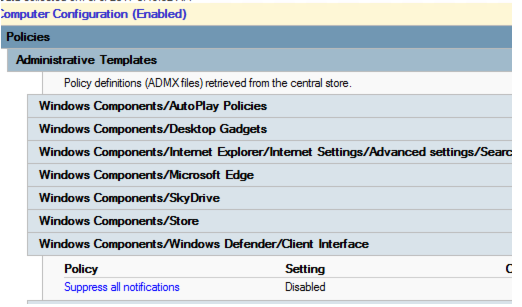 Capture d’écran montrant la suppression de toutes les stratégies de notifications désactivée.