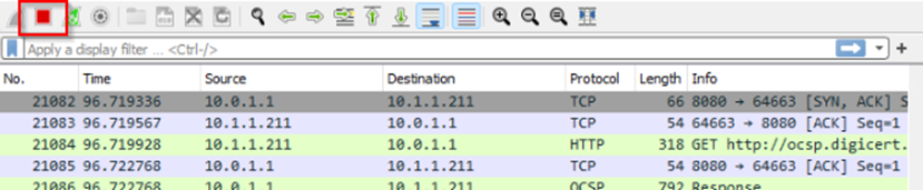 Arrêtez la capture Wireshark.