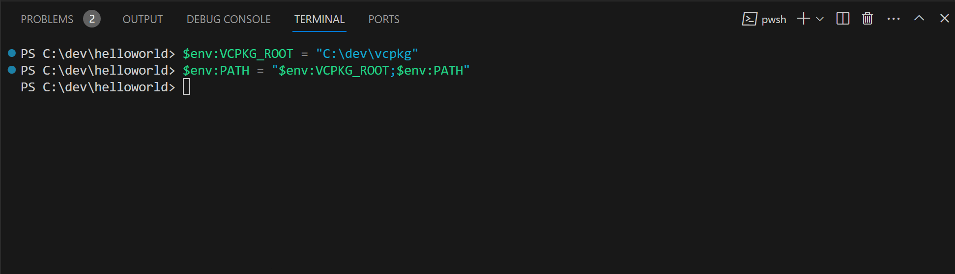 configuration des variables d’environnement vcpkg