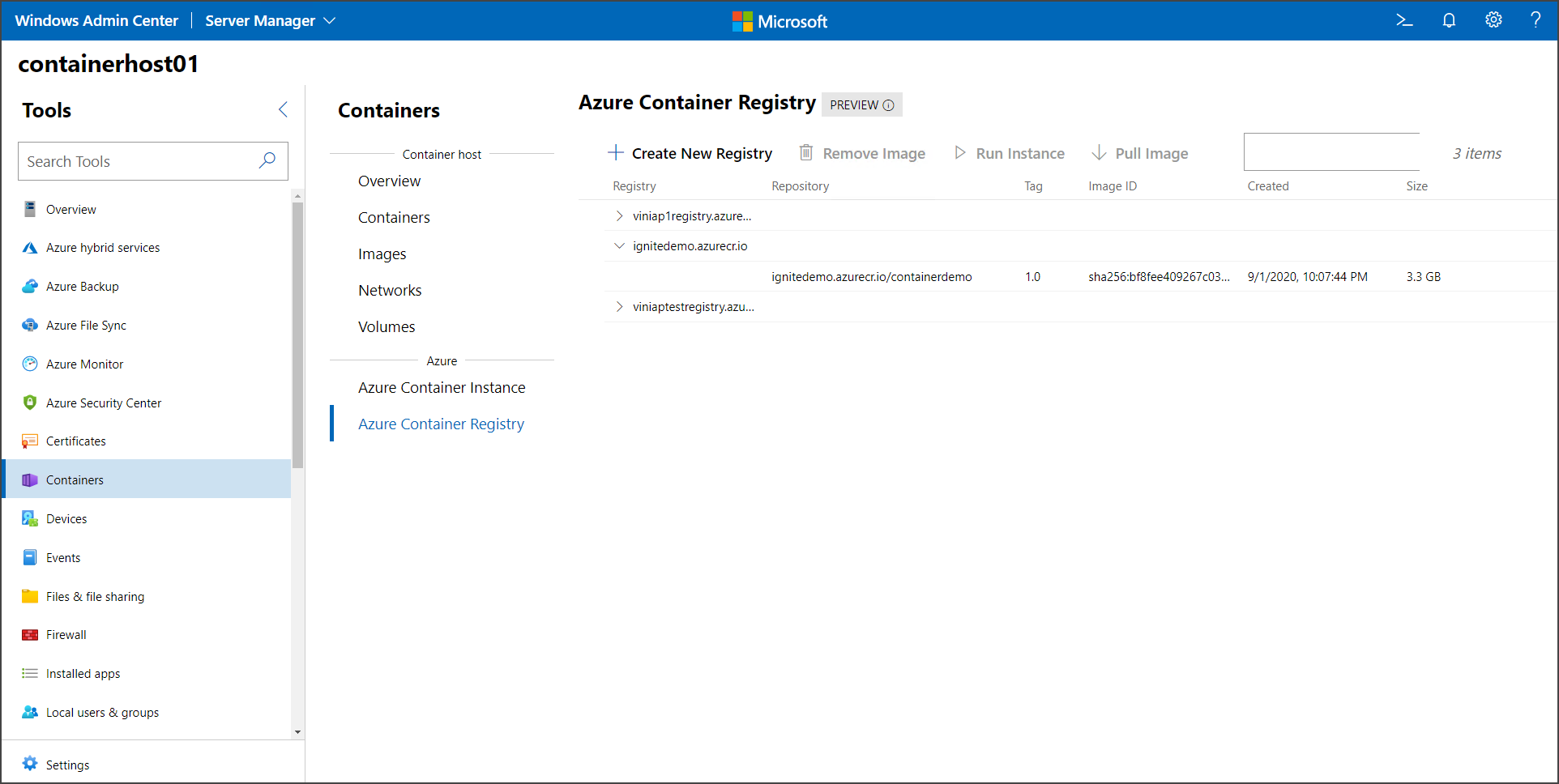 onglet Azure Container Registry