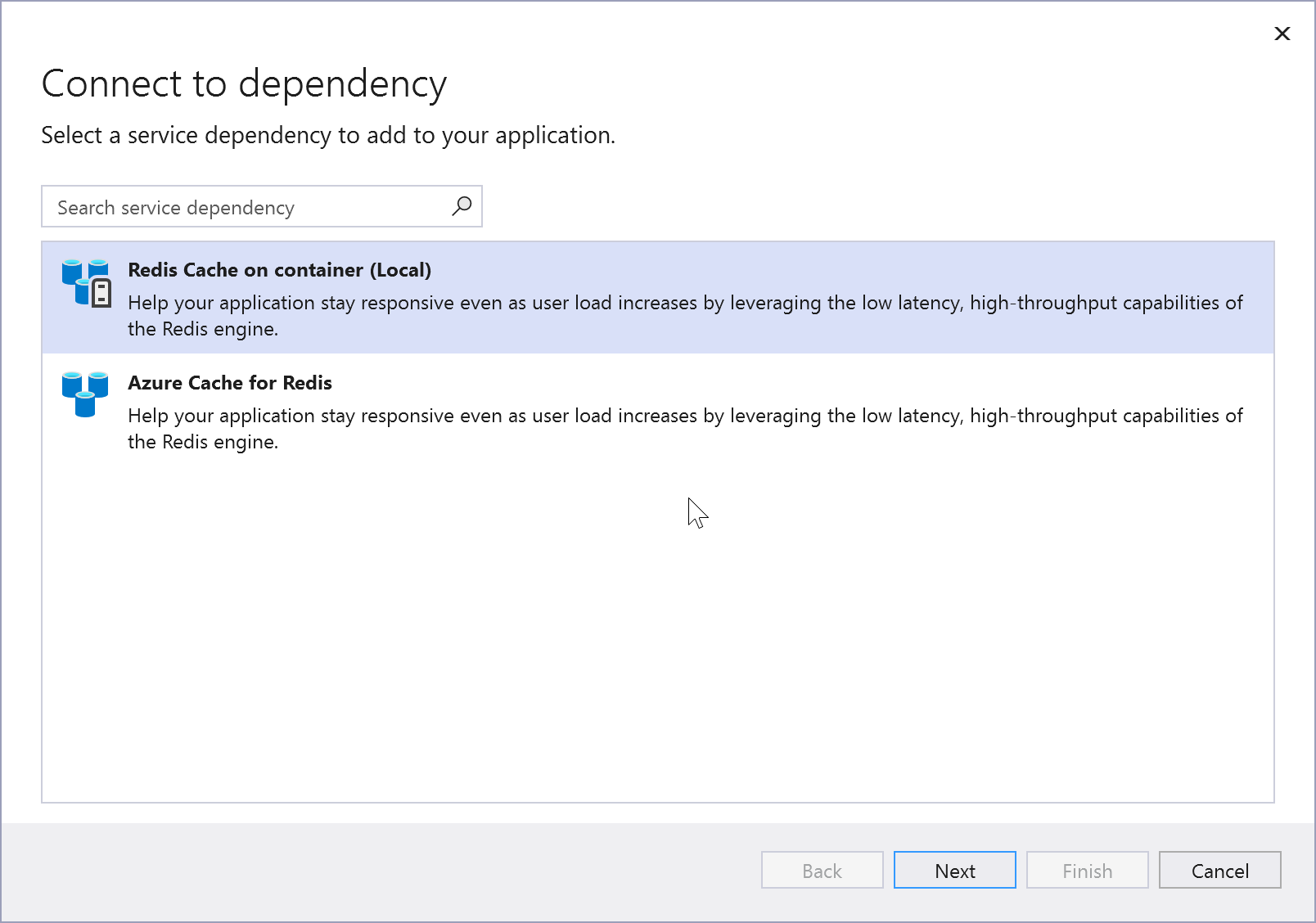 Capture d’écran montrant les choix pour Azure Cache for Redis