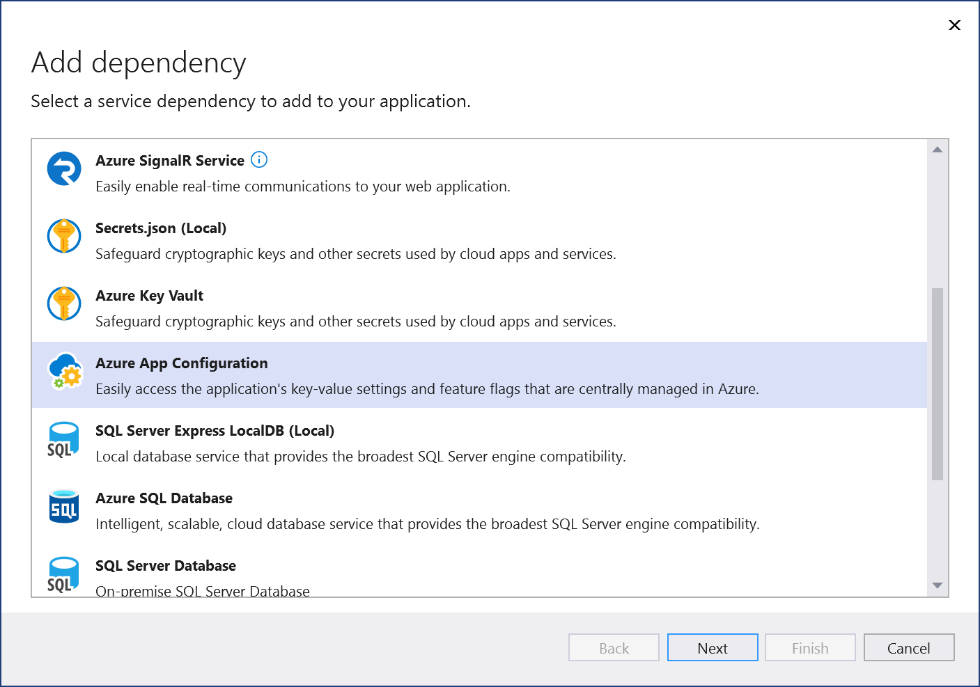 Capture d’écran montrant l’écran « Ajouter App Configuration ».