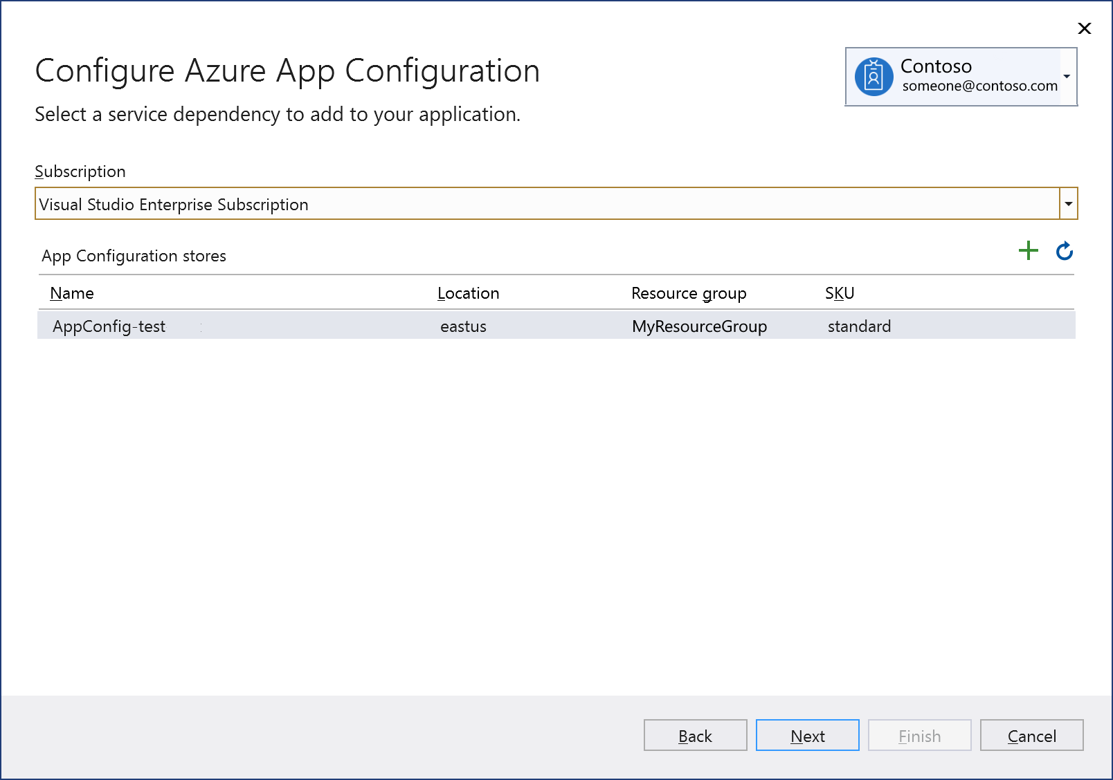 Capture d’écran montrant l’écran « Ajouter un compte de configuration existant au projet ».