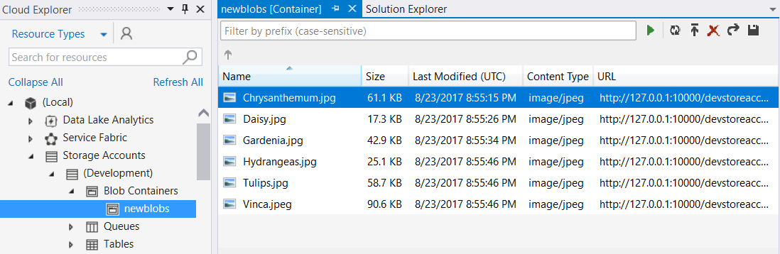 Vue du conteneur d’objets blob