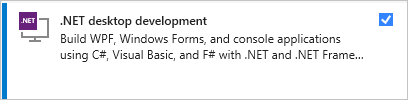 Screenshot shows .NET Core workload in the Visual Studio Installer.