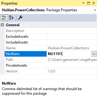 propriétés du package NuGet