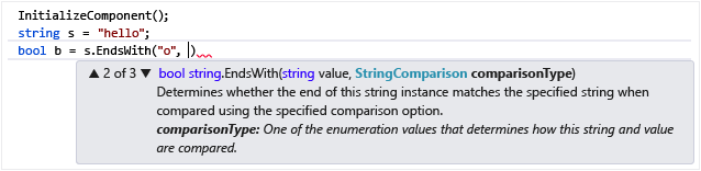 Capture d’écran montrant la fonctionnalité Informations sur les paramètres IntelliSense.