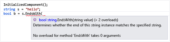 Capture d’écran montrant la fonctionnalité Informations rapides IntelliSense.