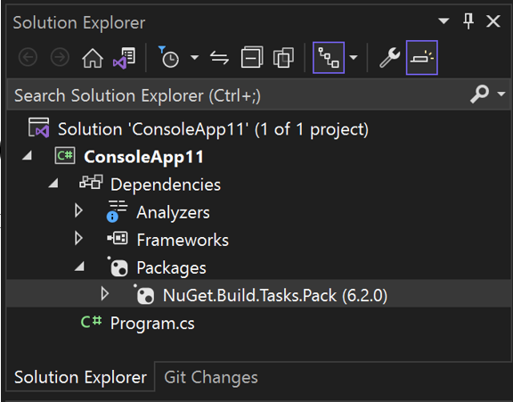 Capture d’écran du package NuGet dans l’Explorateur de solutions.