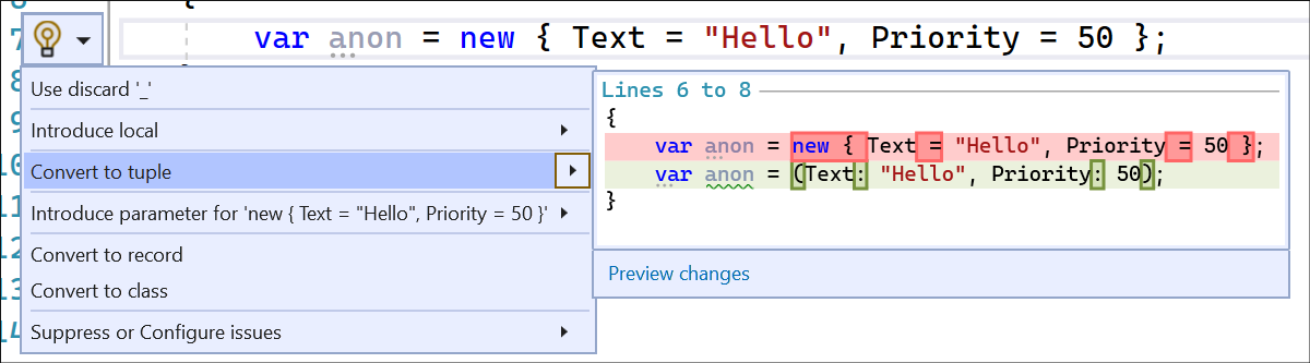 Conversion de type anonyme en tuple