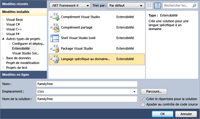 Boîte de dialogue Créer DSL