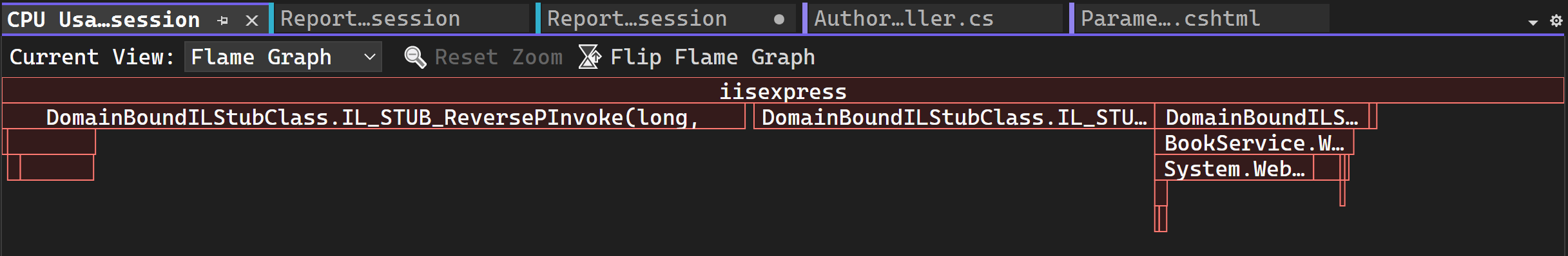 Capture d’écran montrant la vue d’ensemble de Flame Graph.