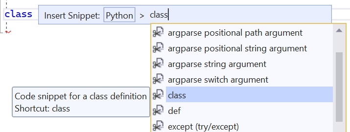 Capture d’écran montrant un extrait de code pour le raccourci de classe.