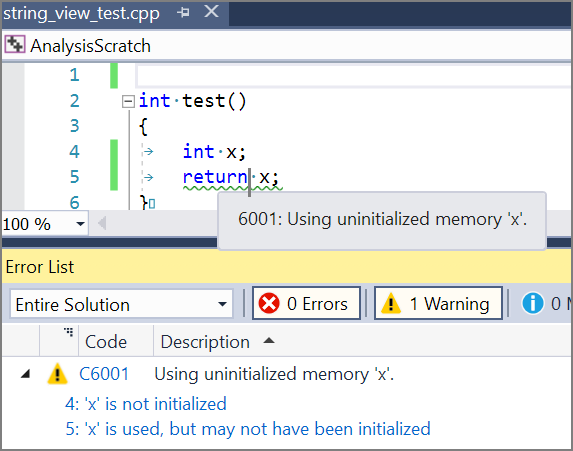 Analyse du code dans l’éditeur