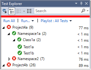 Vue de la hiérarchie de l’Explorateur de tests