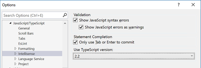 Sélection de version TypeScript