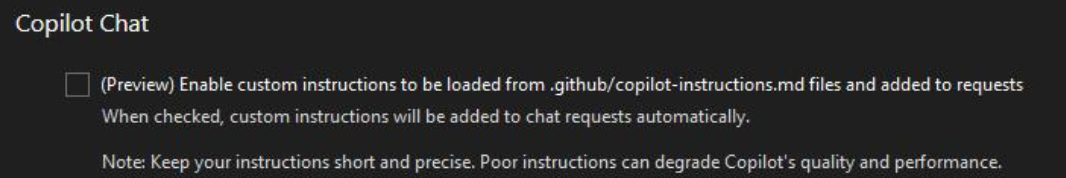 GitHub Copilot Activer les instructions personnalisées