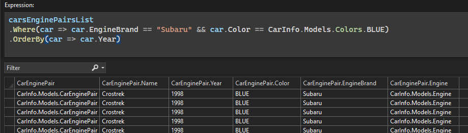 Mise en évidence syntaxique du visualiseur IEnumerable