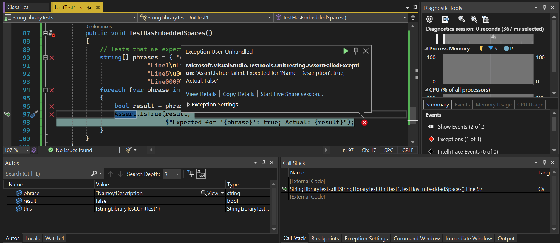 Outils de débogage de Visual Studio