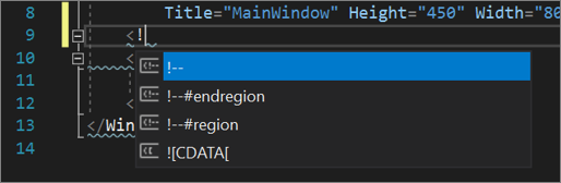 Clic droit dans l’éditeur de code XAML pour ajouter des commentaires