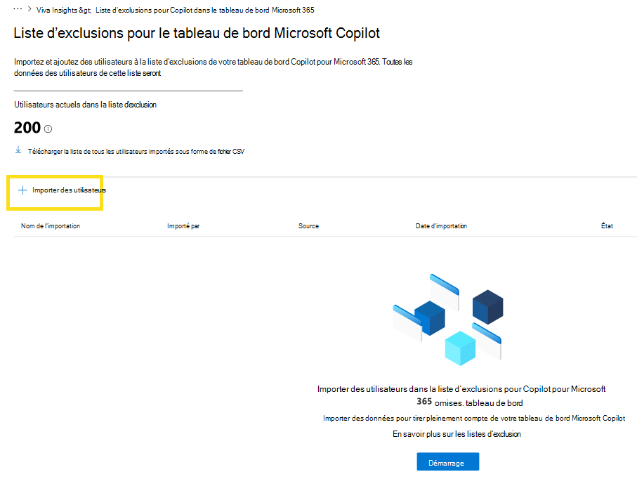 Capture d’écran montrant comment importer des utilisateurs avec la fonctionnalité liste d’exclusions.