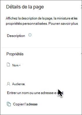 Capture d’écran de l’application du ciblage d’audience dans le panneau des propriétés.