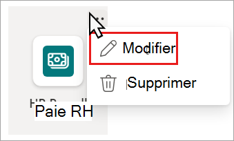 Capture d’écran du menu déroulant lien de ressource avec l’option d’édition mise en évidence.