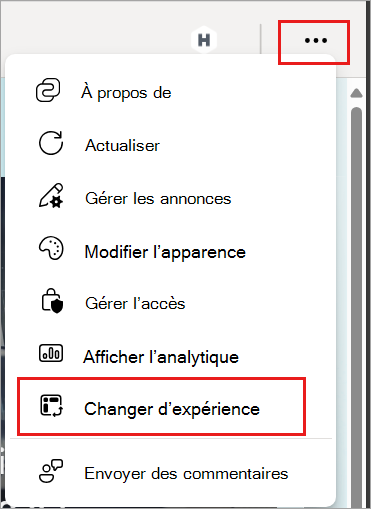 Capture d’écran montrant des options supplémentaires avec l’expérience de commutateur mise en surbrillance.