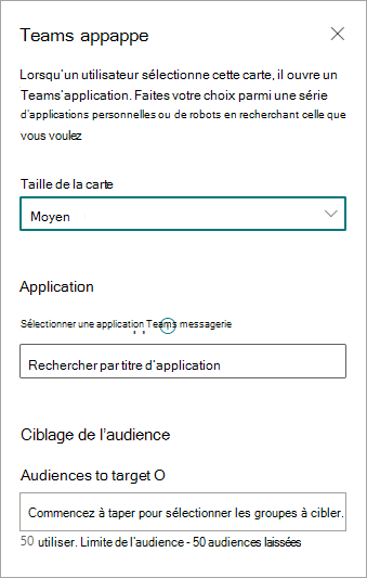 Volet de propriétés de l’application Teams.