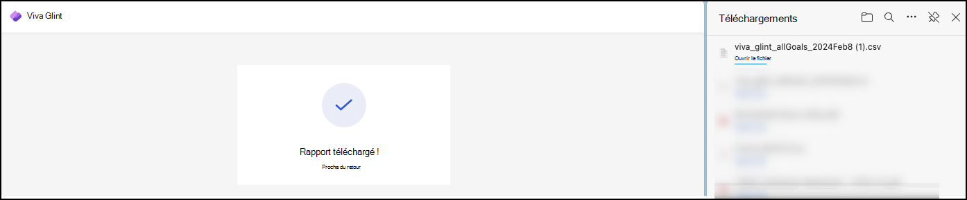 Capture d’écran de la boîte de dialogue de vérification indiquant que votre rapport csv a été téléchargé.