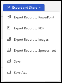 Capture d’écran des options d’exportation et de partage.